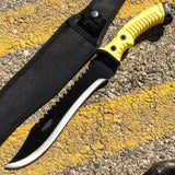16" Defender Xtreme Full Tang Hunting Knife with Black/Yellow Rubber Handle