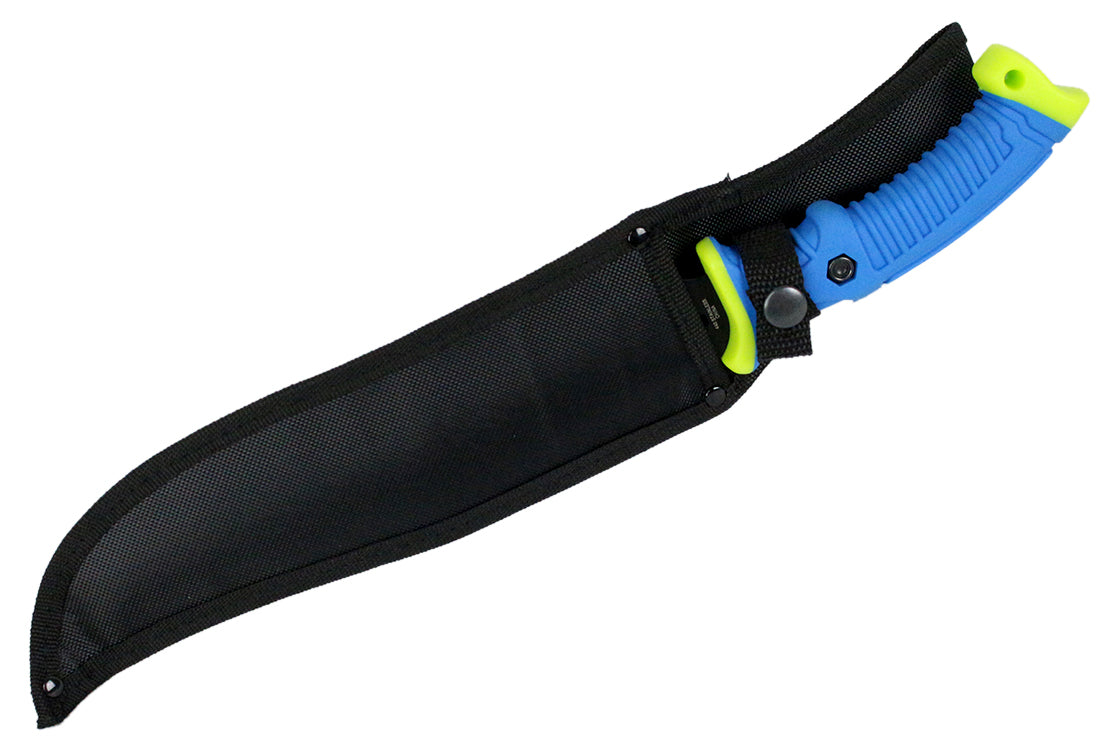 16" Defender Xtreme Full Tang Hunting Knife with Blue/Neon Green Rubber Handle