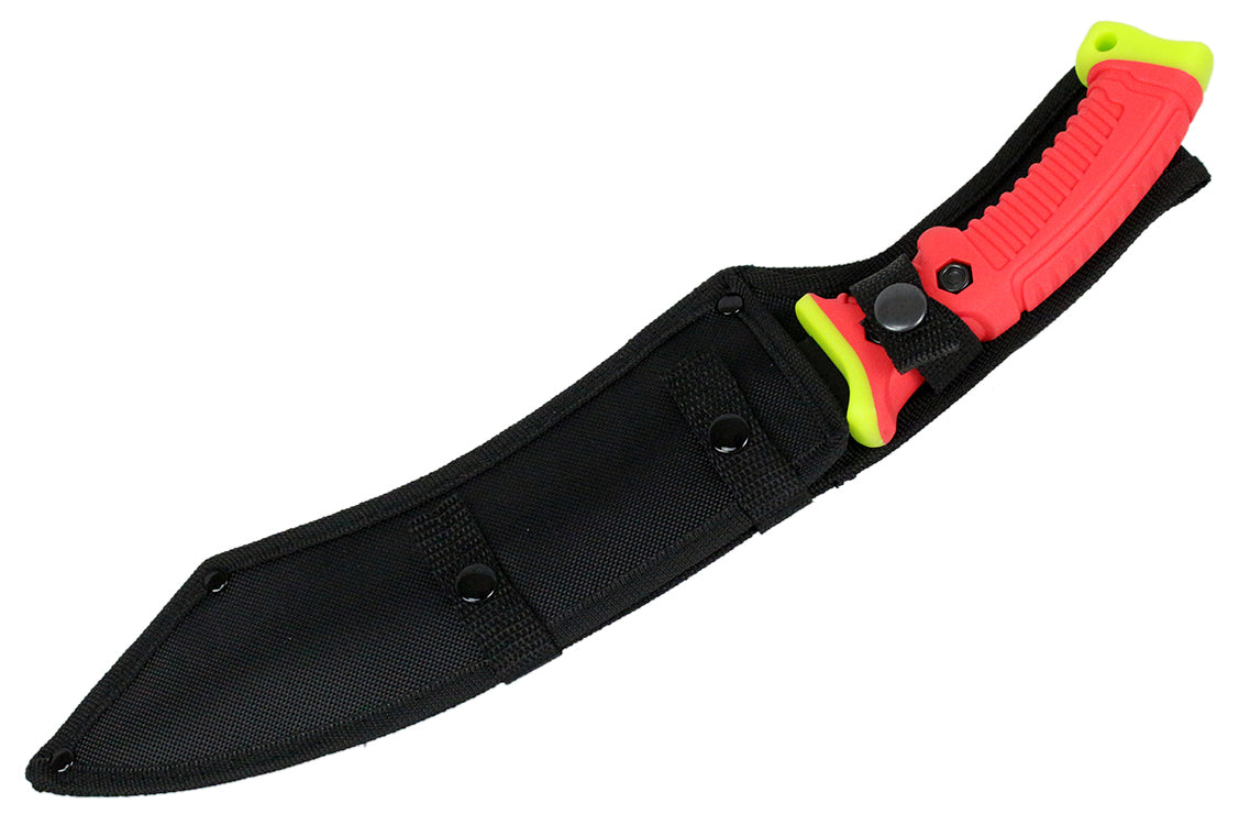 16" Hunt-Down Full Tang Hunting Knife with Red/Neon Green Rubber Handle