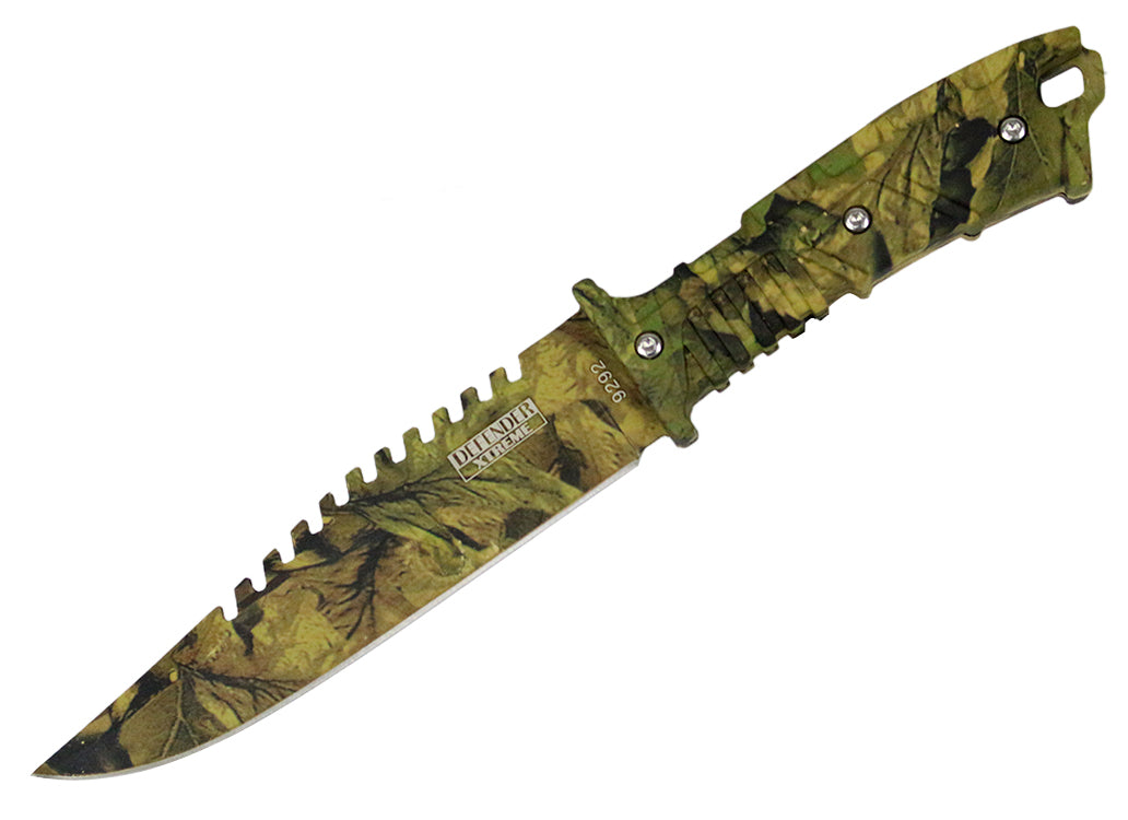 11" Defender Xtreme Full Tang Hunting Knife Woodland Brown Camo