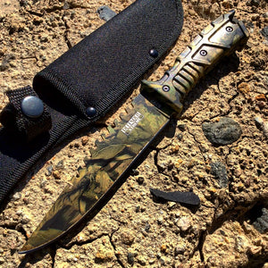 11" Defender Xtreme Full Tang Hunting Knife Woodland Brown Camo