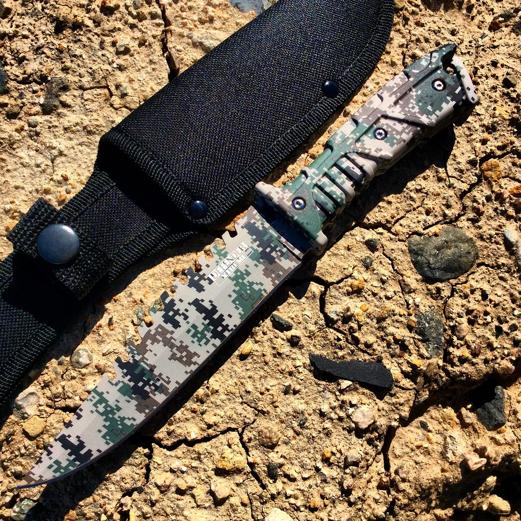 11" Defender Xtreme Full Tang Hunting Knife Gray Digital Camo