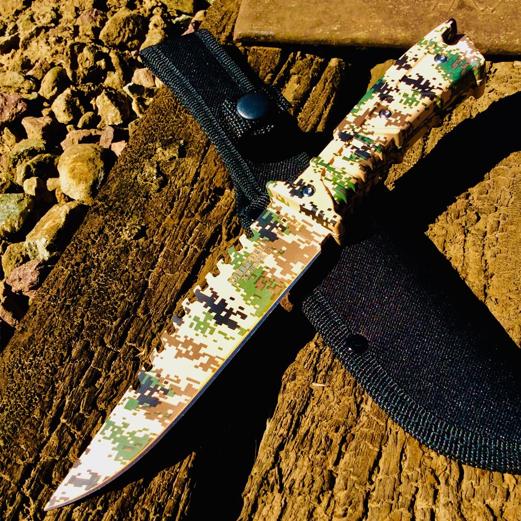 11" Defender-Xtreme Full Tang Hunting Outdoor Knife Camo Steel Blade and Handle