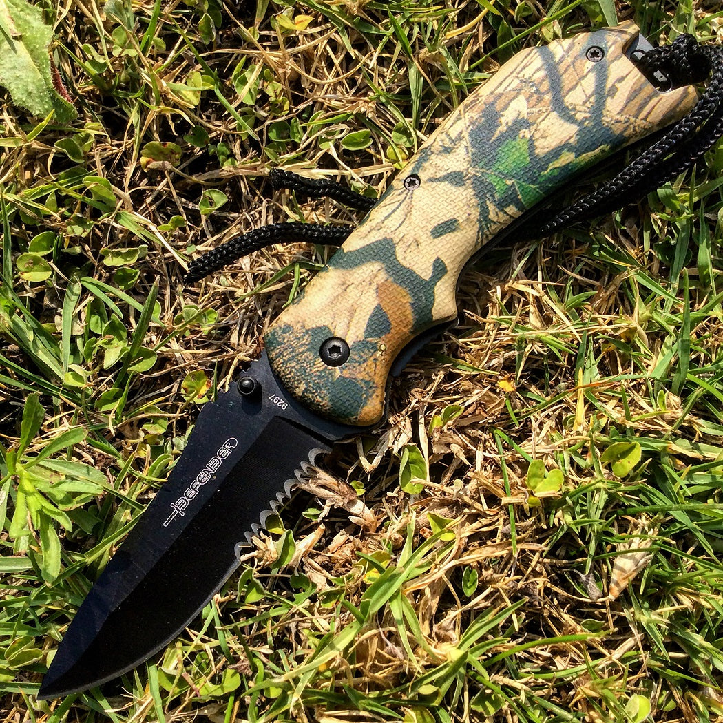 8" Spring Assisted Woodland Camo Handle Knife