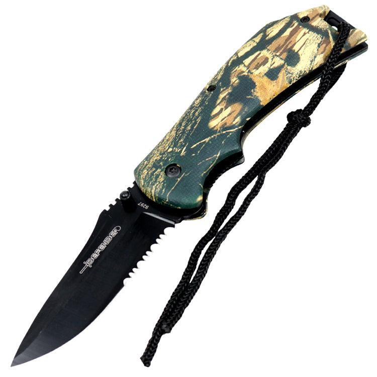 8" Spring Assisted Woodland Camo Handle Knife