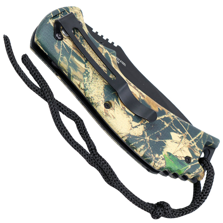 8" Spring Assisted Woodland Camo Handle Knife