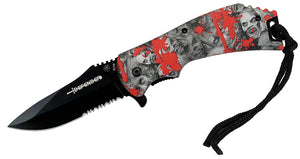 8" Spring Assisted Skull Red Handle Knife