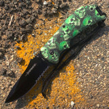 8" Spring Assisted Skull Green Handle Knife