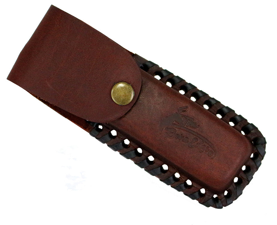 9.5" The Bone Edge Hand Made Red/White Razor Blade with Leather Sheath