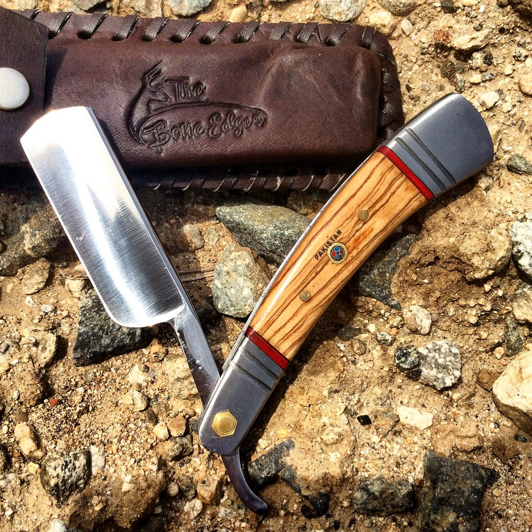 9.5" The Bone Edge Hand Made Wood Handle Razor Blade with Leather Sheath