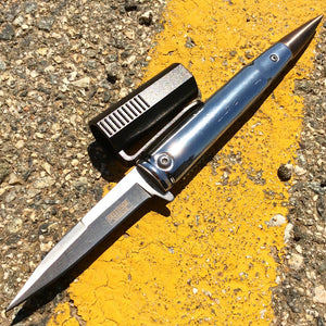 5.5" Defender Xtreme Silver Bullet Handle Spring Assisted Knife With Belt Clip