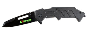 8" Zomb War Spring Assisted Black Clip Point Knife with Glass Breaker & Belt Clip