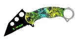 7.5" Zomb War Spring Assisted Tanto Knife Teal Ocean Camo Handle Fore Finger Grip