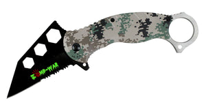 7.5" Zomb War Spring Assisted Tanto Bladed Knife with Digital Woodland Camo design