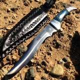 12" Defender Xtreme Hunting Knife with Blue Eagle Head Handle and Leather Sheath
