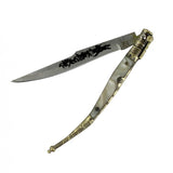 8.5" Mini Pearly White and Gold Handle Thin Toothpick Folding Knife