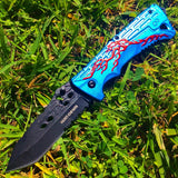 8" Hunt Down Blue Handle Spring Assisted Knife With Belt Clip