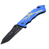 8" Hunt Down Blue Handle Tactical Team Spring Assisted Knife With Belt Clip