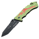 8" Hunt Down Green Handle Spring Assisted Knife With Belt Clip