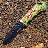 8" Hunt Down Green Handle Spring Assisted Knife With Belt Clip
