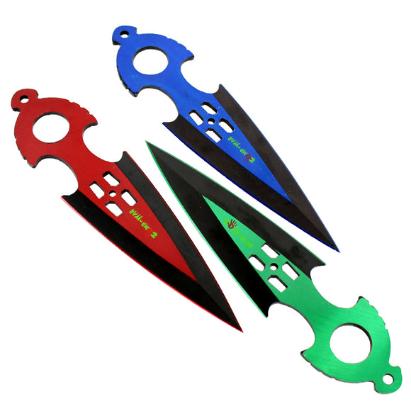 Zomb War 3 Pc Throwing Knife set Red, Green and Blue Colors With sheath