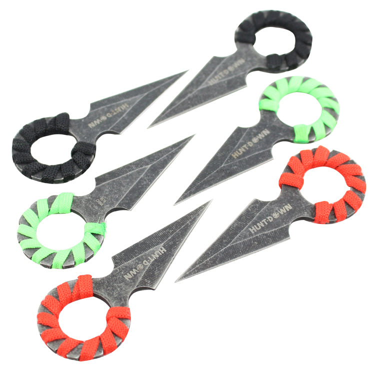 4" Hunt Down Red, Green & Black Rope Wrapped Around Handle Throwing Knives