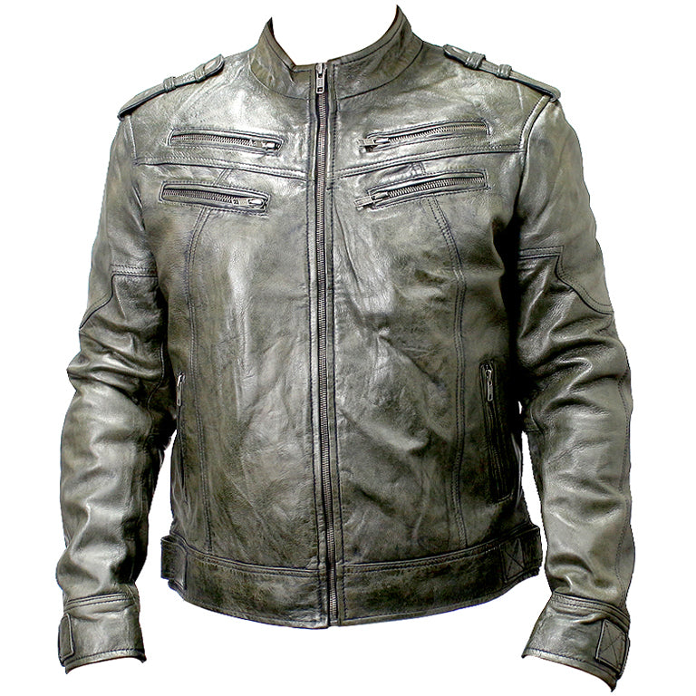 New Mens Genuine Sheep Skin Leather Fashion Jacket Green 4 Zipped chest Pocket