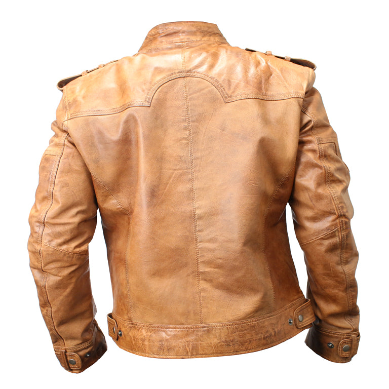 New Mens Genuine Sheep Skin Leather Fashion Jacket Brown 4 Zipped chest Pocket