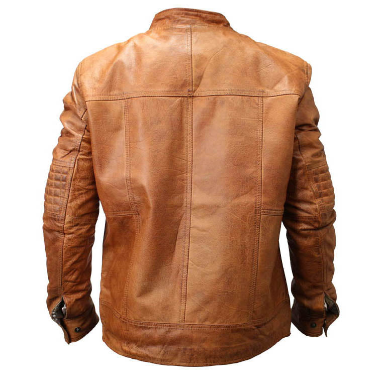 New Mens Genuine Sheep Skin Leather Fashion Jacket Brown 2 buttoned chest Pocket