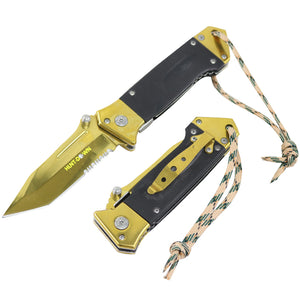 Hunt-Down 7.5" Spring Assisted Gold Blade  Tactical Knife With Black G10 Handle