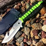 TheBoneEdge 7.5" Hunting Tactical Knife w/ Sheath and Green & Black Strap Handle