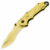 TheBoneEdge 8" Gold Color Spring Assisted Tactical Rescue Knife With Belt Clip
