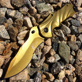 TheBoneEdge 8" Gold Color Spring Assisted Tactical Rescue Knife With Belt Clip