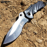 TheBoneEdge 8" Silver Color Spring Assisted Tactical Rescue Knife With Belt Clip