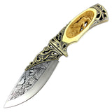 TheBoneEdge 10" Wolf Pattern Handle & Blade Hunting Knife With Gift Box