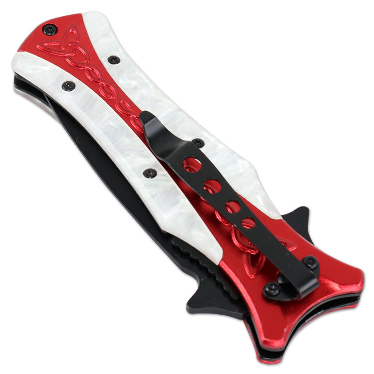 TheBoneEdge 8" Red & White Spring Assisted Tactical Rescue Knife With Belt Clip