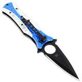 TheBoneEdge 8" Blue & White Spring Assisted Tactical Rescue Knife With Belt Clip