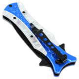 TheBoneEdge 8" Blue & White Spring Assisted Tactical Rescue Knife With Belt Clip