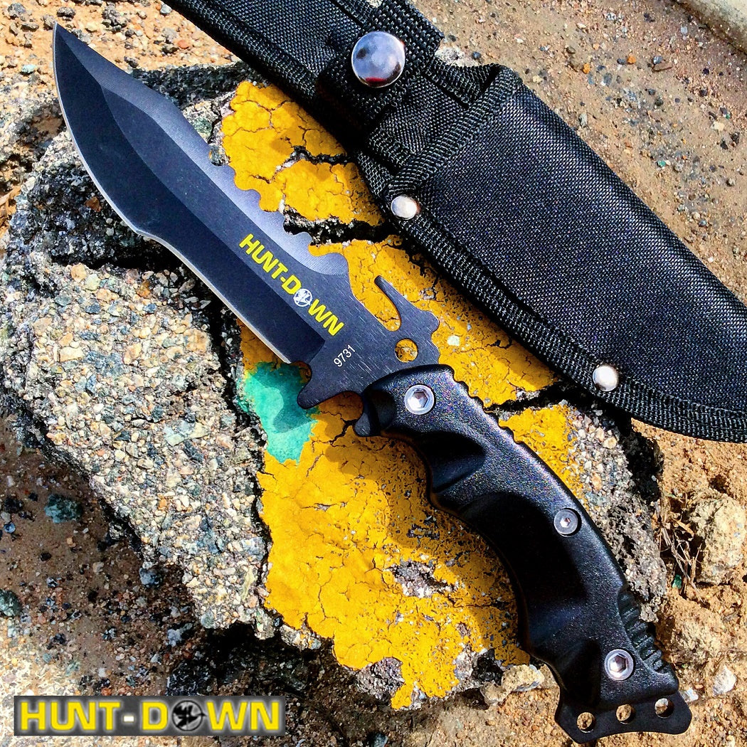 Hunt-Down 10" Stainless Steel Full Tang Survival Hunting Knife Tactical