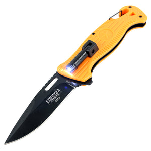 Defender-Xtreme 8" Spring Assisted Knife With Mini LED Flashlight Orange Handle