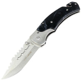 Hunt-Down 8" Spring Assisted Tactical Rescue Pocket Knife - Black & White Swirl Handle