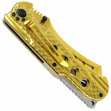 Hunt-Down 9" Spring Assisted Folding Knife Slotted Edge - Gold Blade & Handle