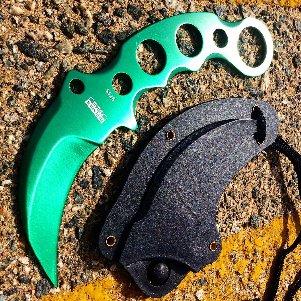 Defender-Xtreme 7.5" Tactical Combat Karambit Knife Full Tang With Sheath - Green