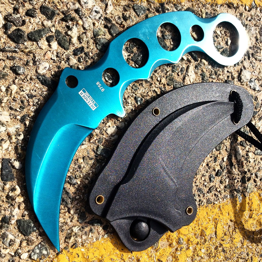 Defender-Xtreme 7.5" Tactical Combat Karambit Knife Full Tang With Sheath - Teal