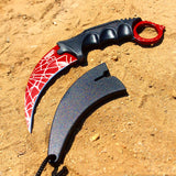 Defender-Xtreme 8" Red Spider Web Steel Tactical Combat Rescue Knife with Sheath