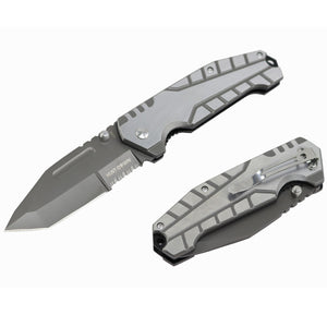 Hunt-Down 8" Silver Ball Bearing Folding Knife Tactical Rescue With Belt Clip