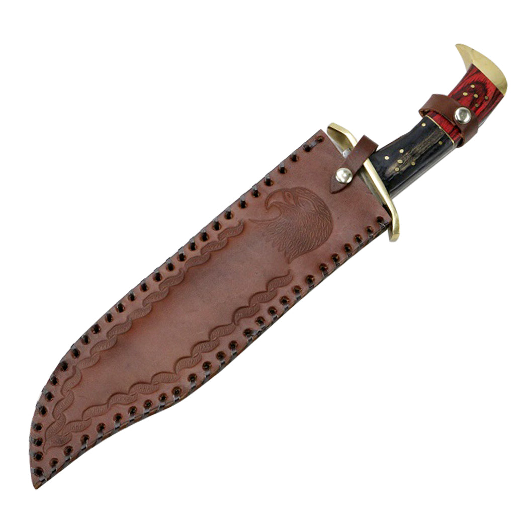 TheBoneEdge 16.5" Damascus Blade Wood Handle Hunting Knives with Leather Sheath