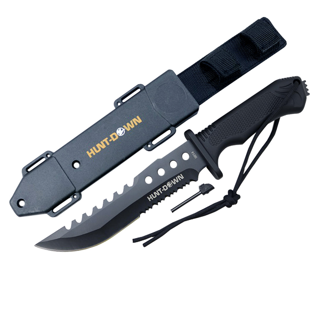 Hunt-Down 12" Hunting Survival Knife with Fire Starter and ABS Sheath