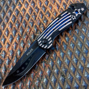 Tactical Team 8.5" Spring Assisted Knife Star & Stripes Handle w/ Seatbelt Cutter