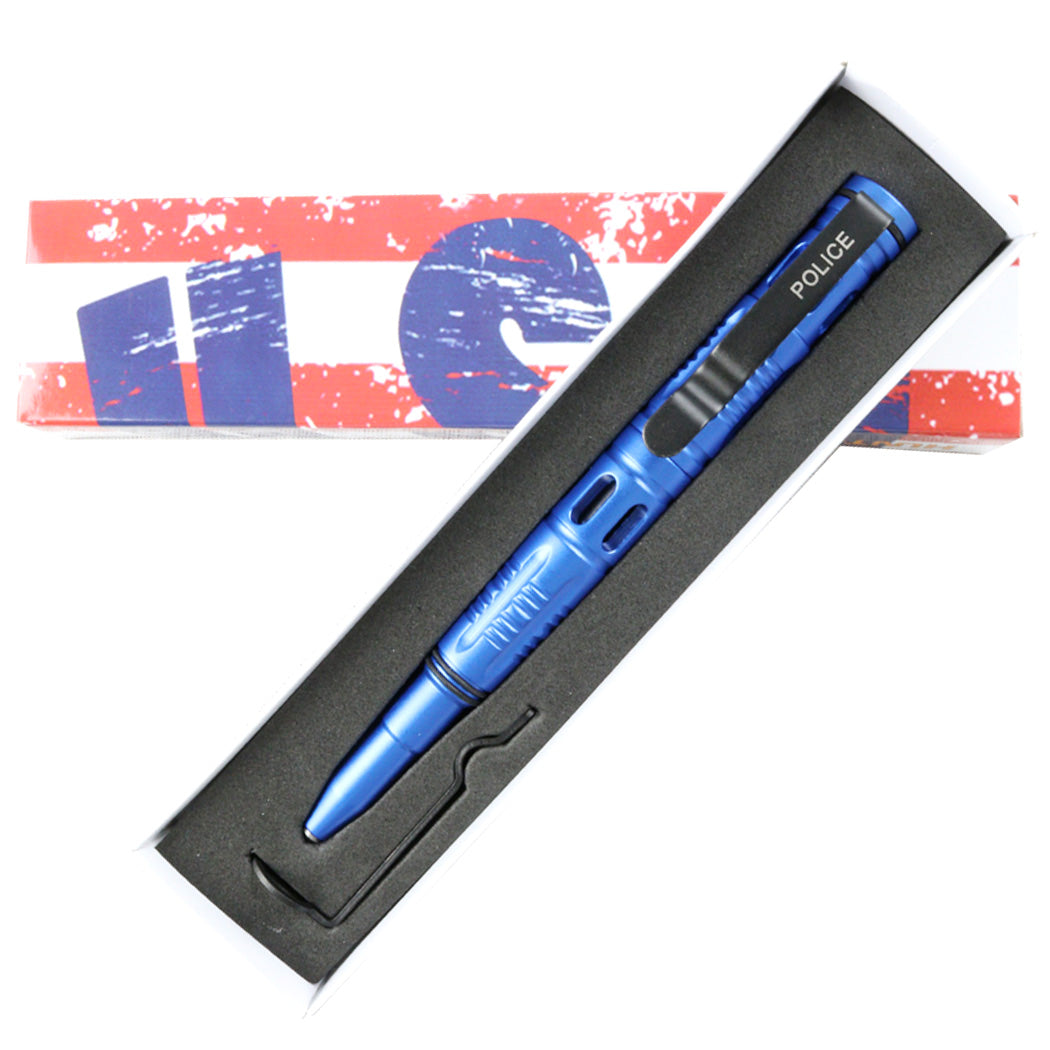 Hunt-Down New 6" Blue Ploice Tactical Pen For Self Defense with Glass Breaker